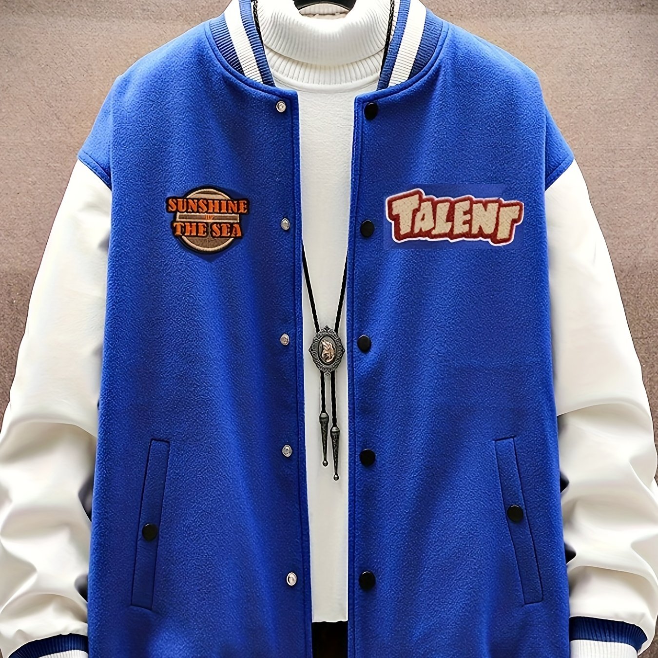 Talent Embroidery Varsity Jacket Men's Casual Block Button Up Jacket