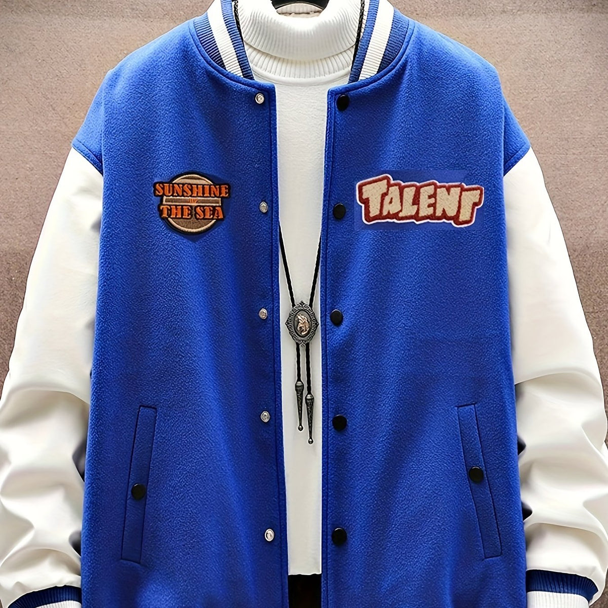 Talent Embroidery Varsity Jacket Men's Casual Block Button Up Jacket