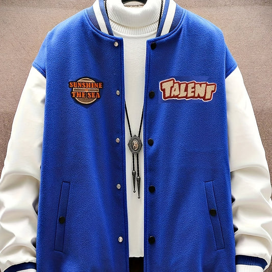 Talent Embroidery Varsity Jacket Men's Casual Block Button Up Jacket