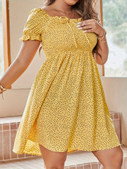  Dot Print Puff Sleeve Mini Dress