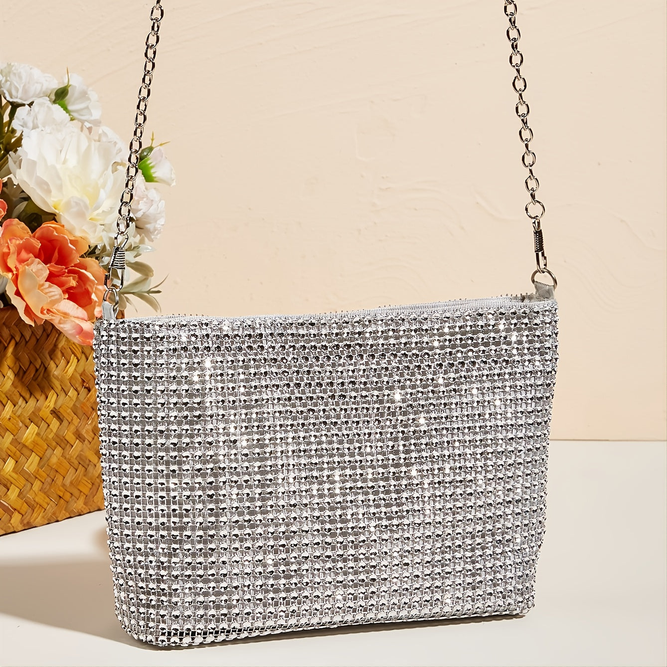 Glitter Evening Bag Women's Glamorous Clutch Bag With Chain Stylish Purse