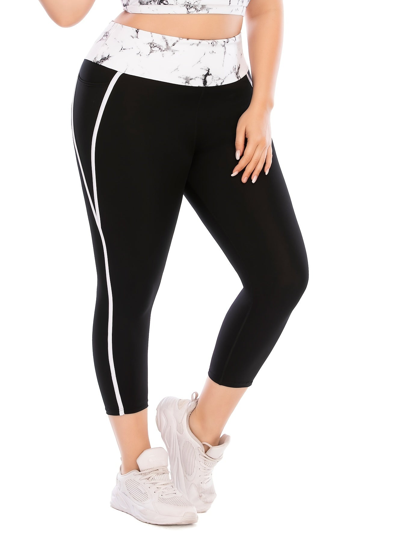  Colorblock Yoga Cropped Leggings With Pocket