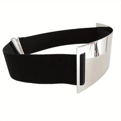 Metallic Glossy Wide Belt Waistband Punk Solid Elastic Waistband Belt