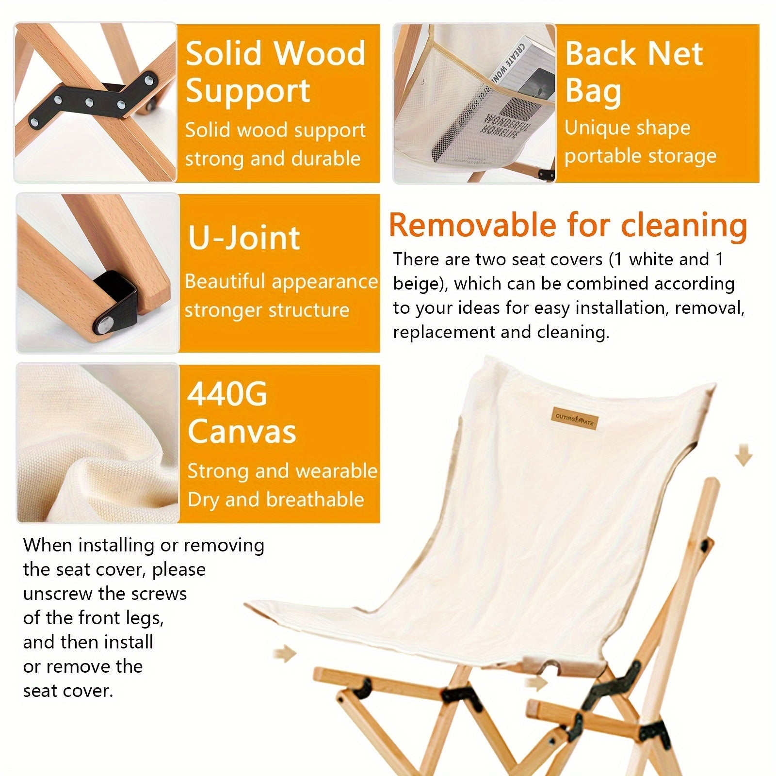 Outdoor Folding Chair Courtyard Picnic Chair Camping Wooden Chair