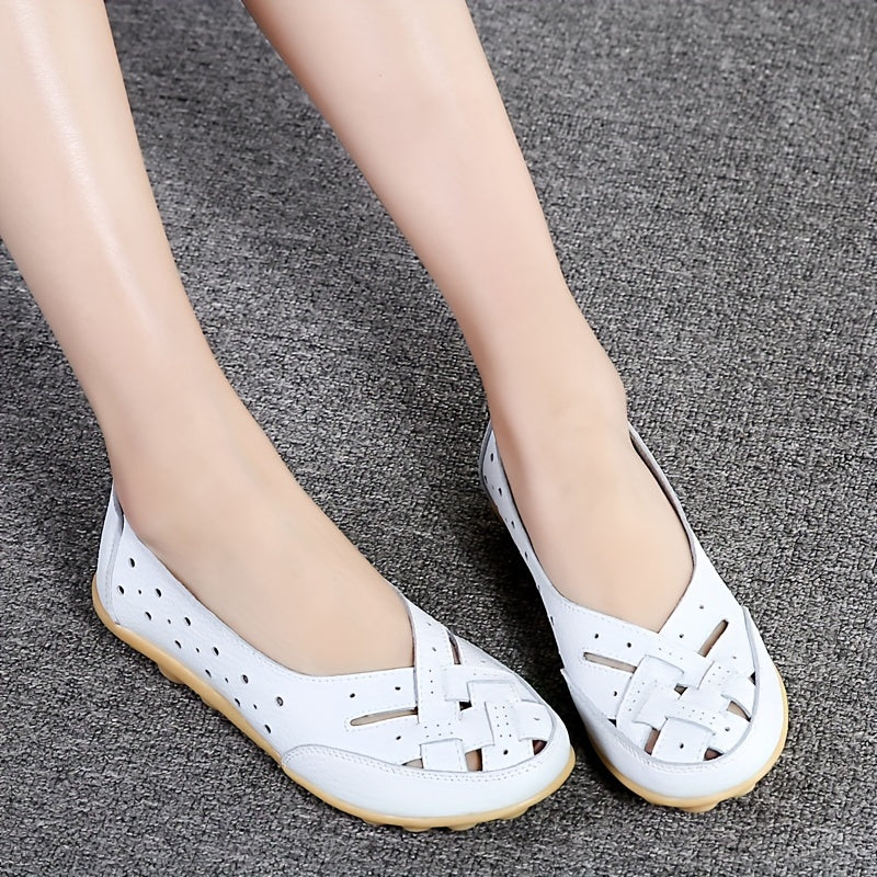 Women's Cross Strap Flat Loafers Hollow Out Slip On Shoes