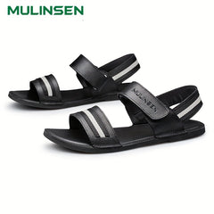 Men's Leather Flat Strap Sandals Soft Sole Beach Sandals