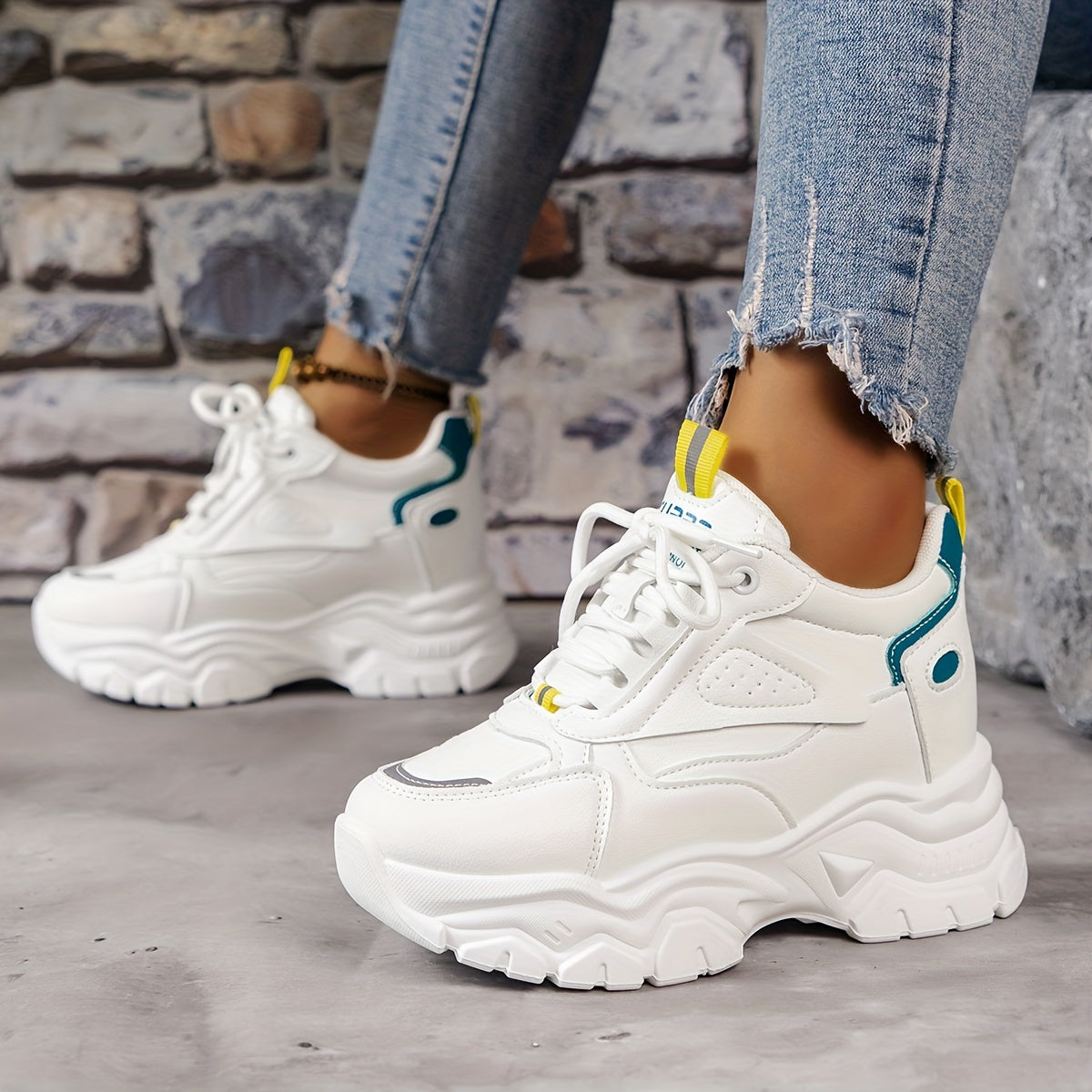 Women's Hidden Heel Lace-up Platform Sneakers Non-slip Casual Shoes