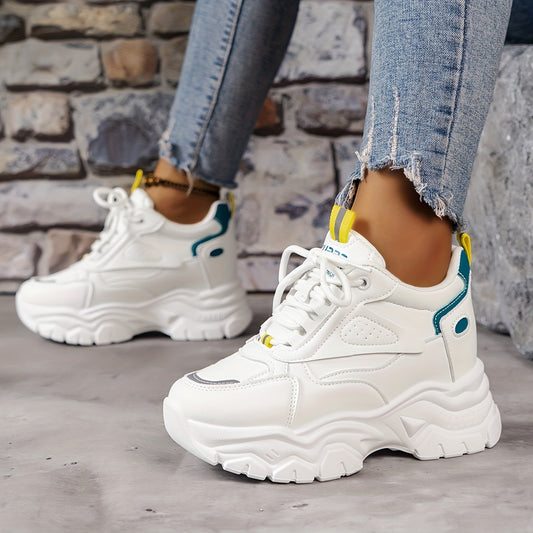 Women's Hidden Heel Lace-up Platform Sneakers Non-slip Casual Shoes