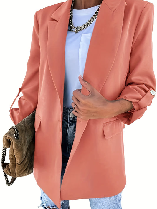 Solid Blazer Casual Roll Up Long Sleeve One Button Work Office Outerwear