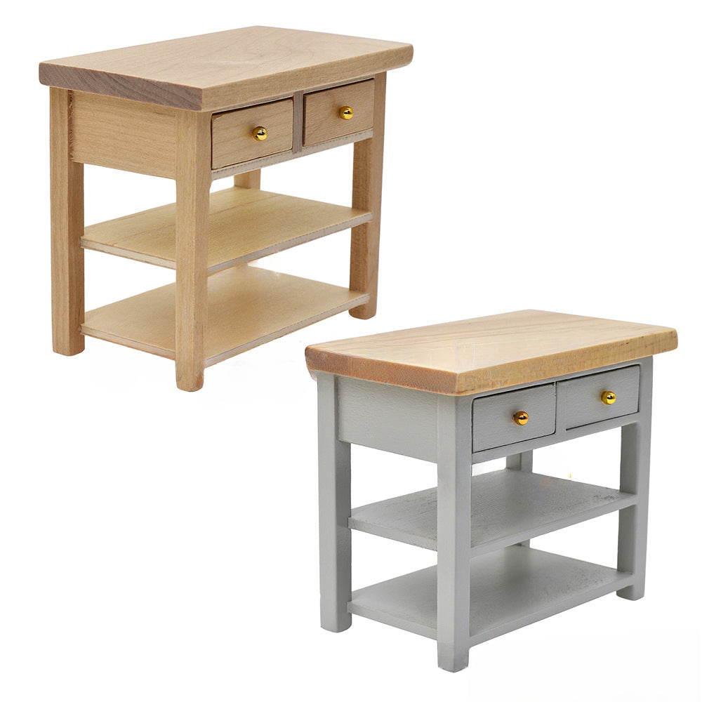 Dollhouse Bathroom Vanity with Wooden Top & 2 Drawers