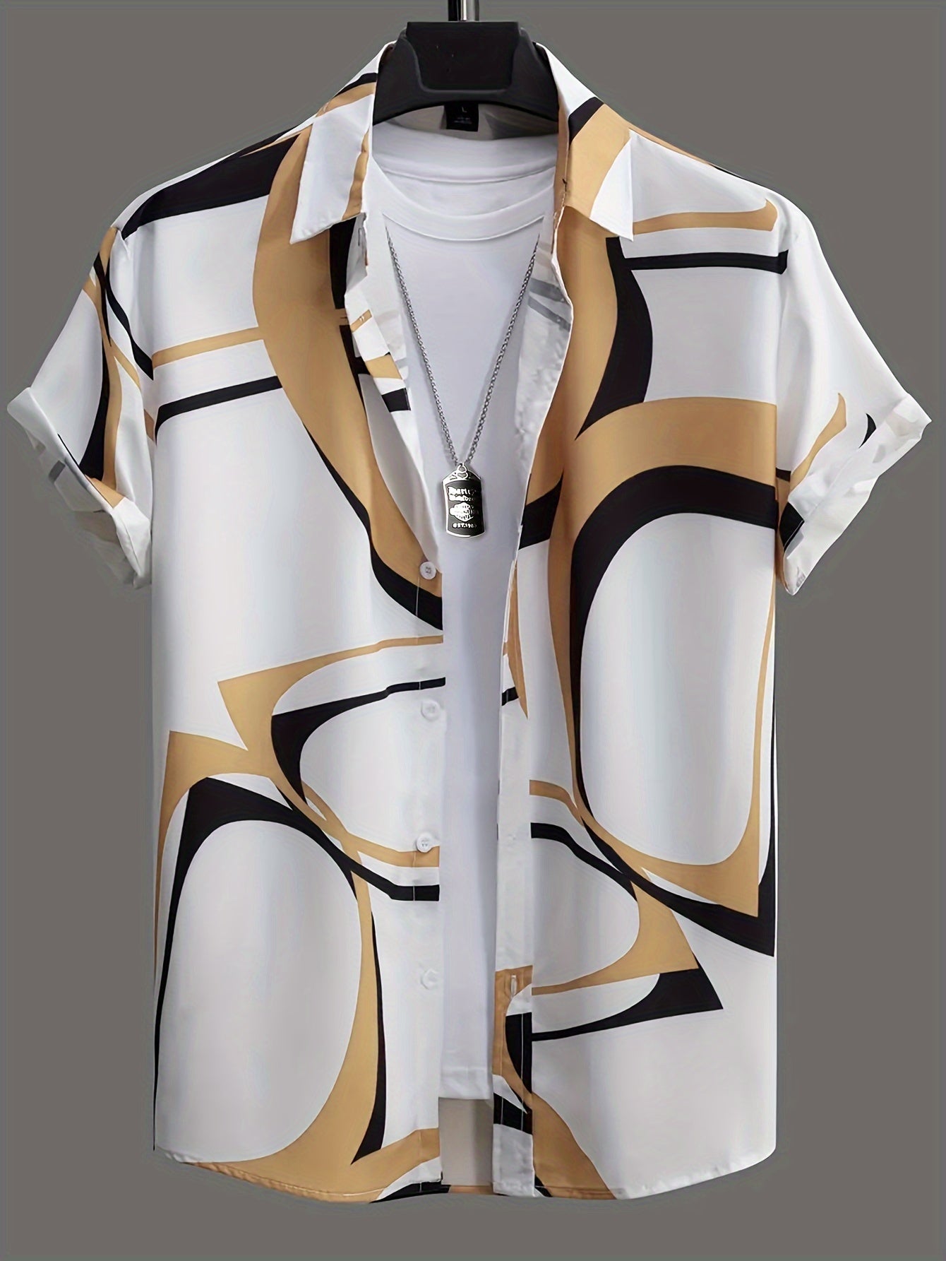 Cat & Coconut Tree Print Men's Short Sleeve Shirt