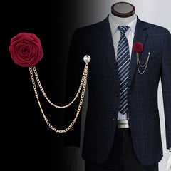 Men's Wedding Groom Rose Chain Brooch