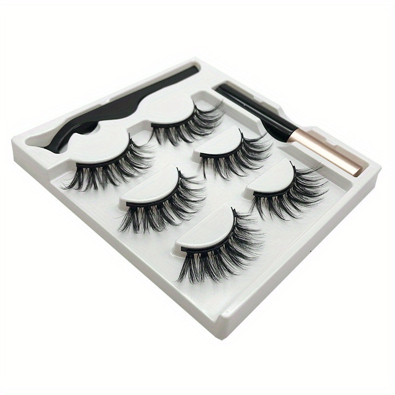 3 Pairs Magnetic Faux Mink Hair False Eyelashes Long and Curling Reusable Lashes