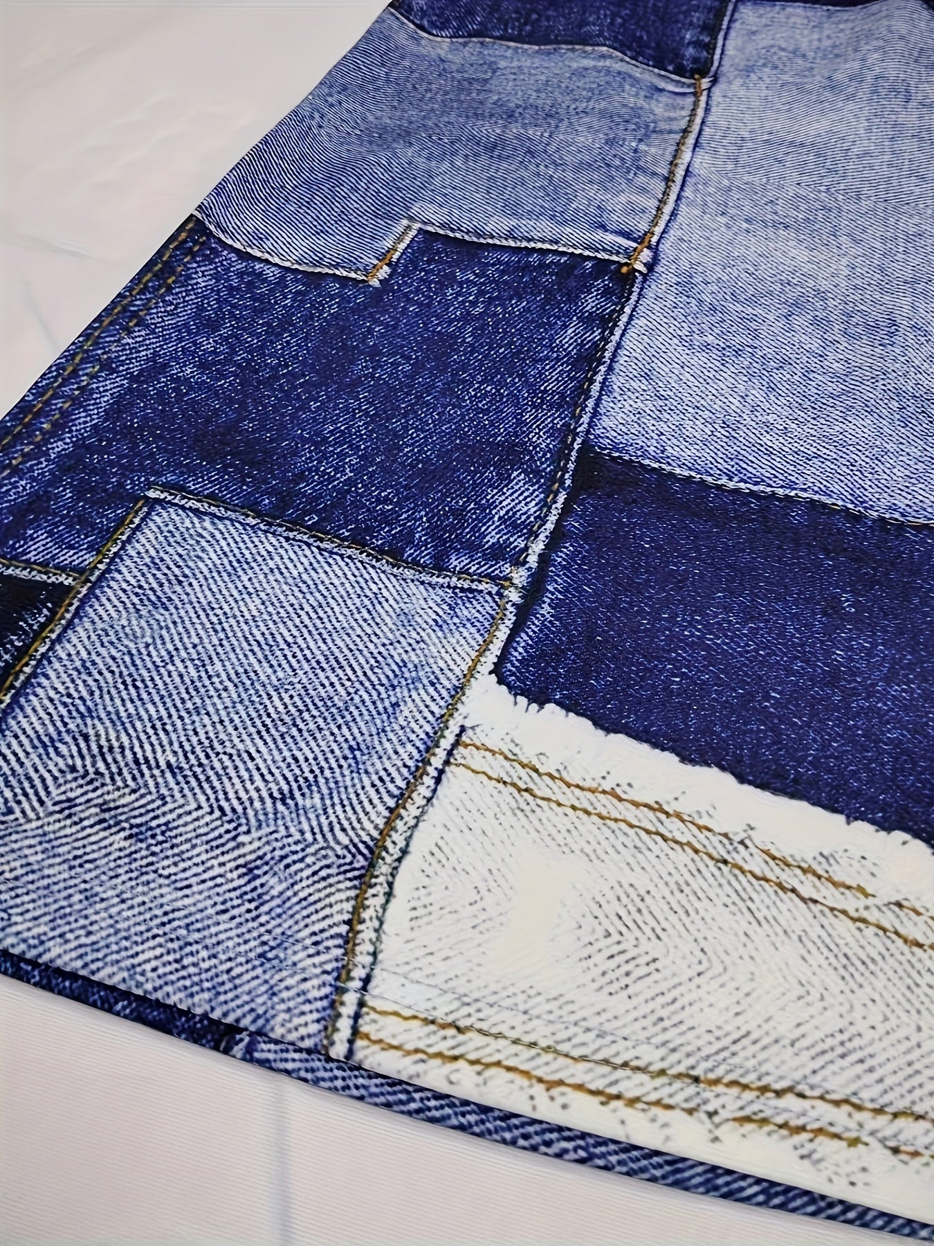  Colorblock Denim Print Flared Leg Trousers