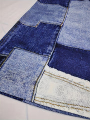  Colorblock Denim Print Flared Leg Trousers