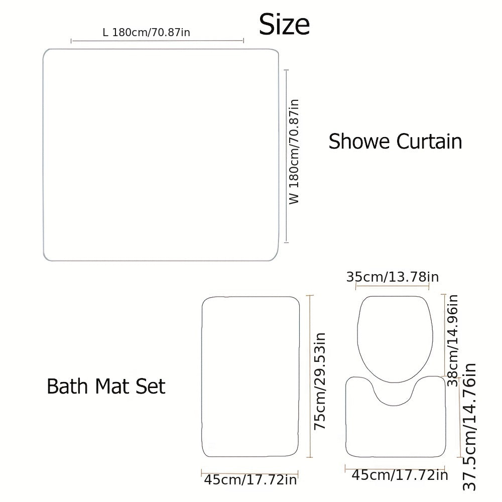 3pcs Marble Pattern Waterproof Shower Curtain & Rugs Set
