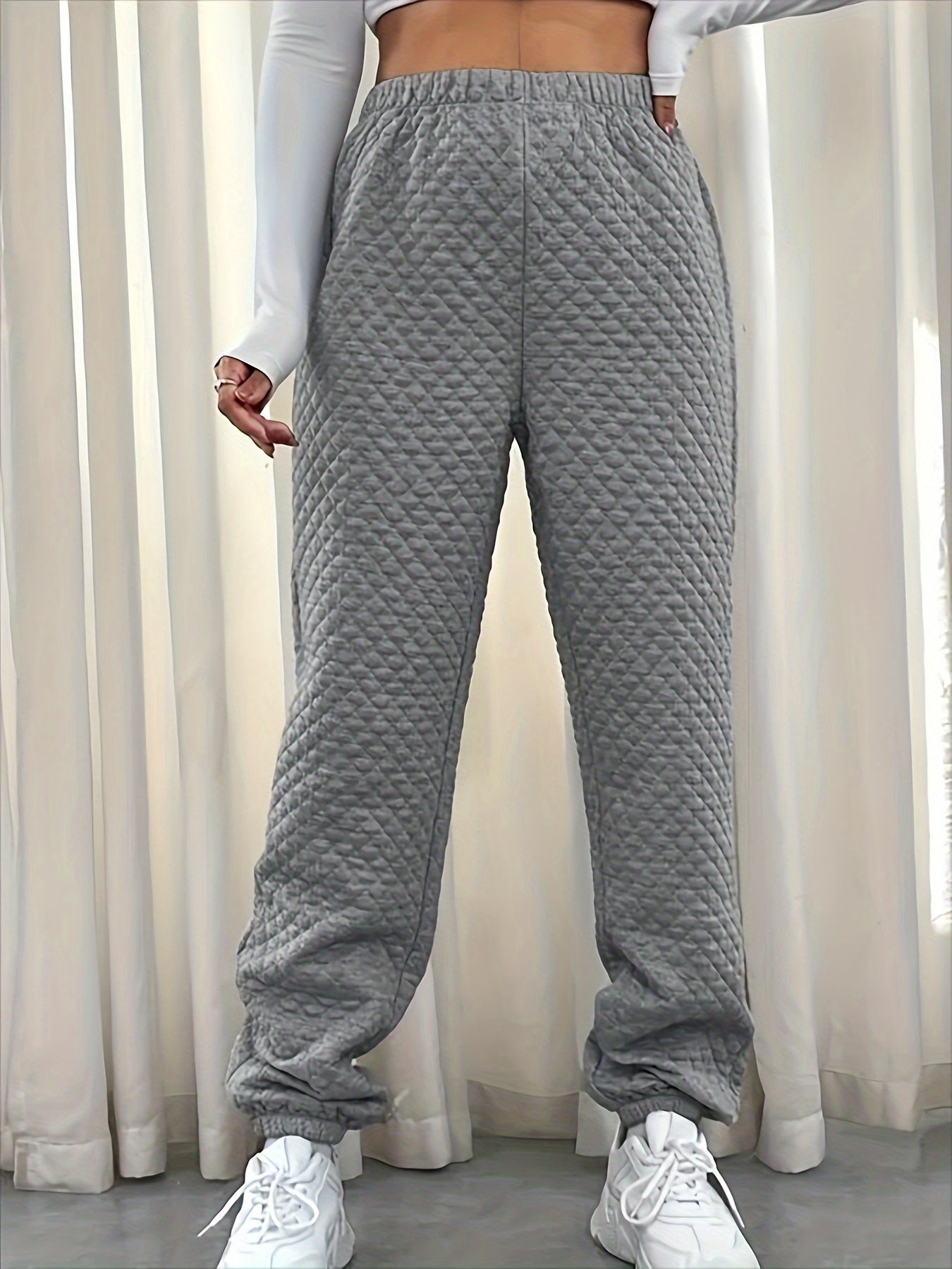  Quilted High Rise Joggers Solid Color