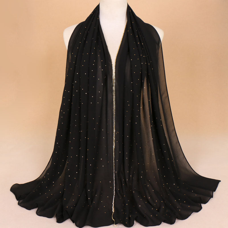 Chiffon Glitter Chain Bandana Scarf Lightweight Solid Hijab Scarf