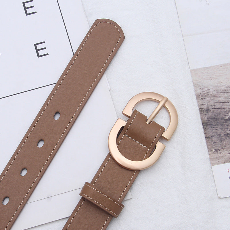 Women Leather Belt For Jeans Pants Dress Waist Belt With Golden Buckle