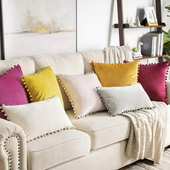 Soft Velvet Ball Tassel Shaggy Pillow Case for Home Decor