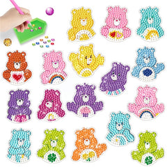 17pc DIY Diamond Painting Stickers Animals Bear Art Craft Teen Accessory