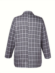  Plaid Print Long Sleeve Lapel Collar Blazer