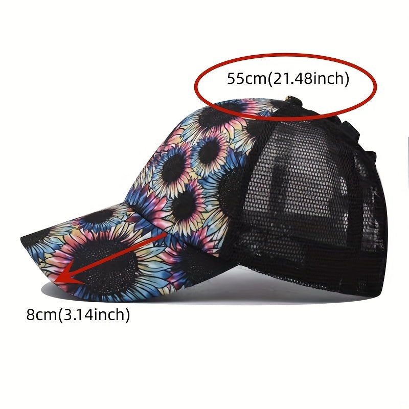 Daisy Print Baseball Cap Ponytail Hip Hop Sports Trucker Hats Mesh Adjustable