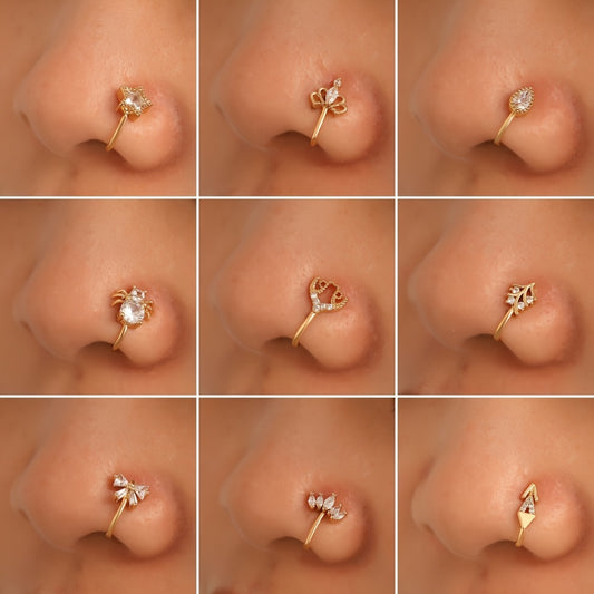 Men's Golden Nose Stud Set With Artificial Diamonds Party Gift