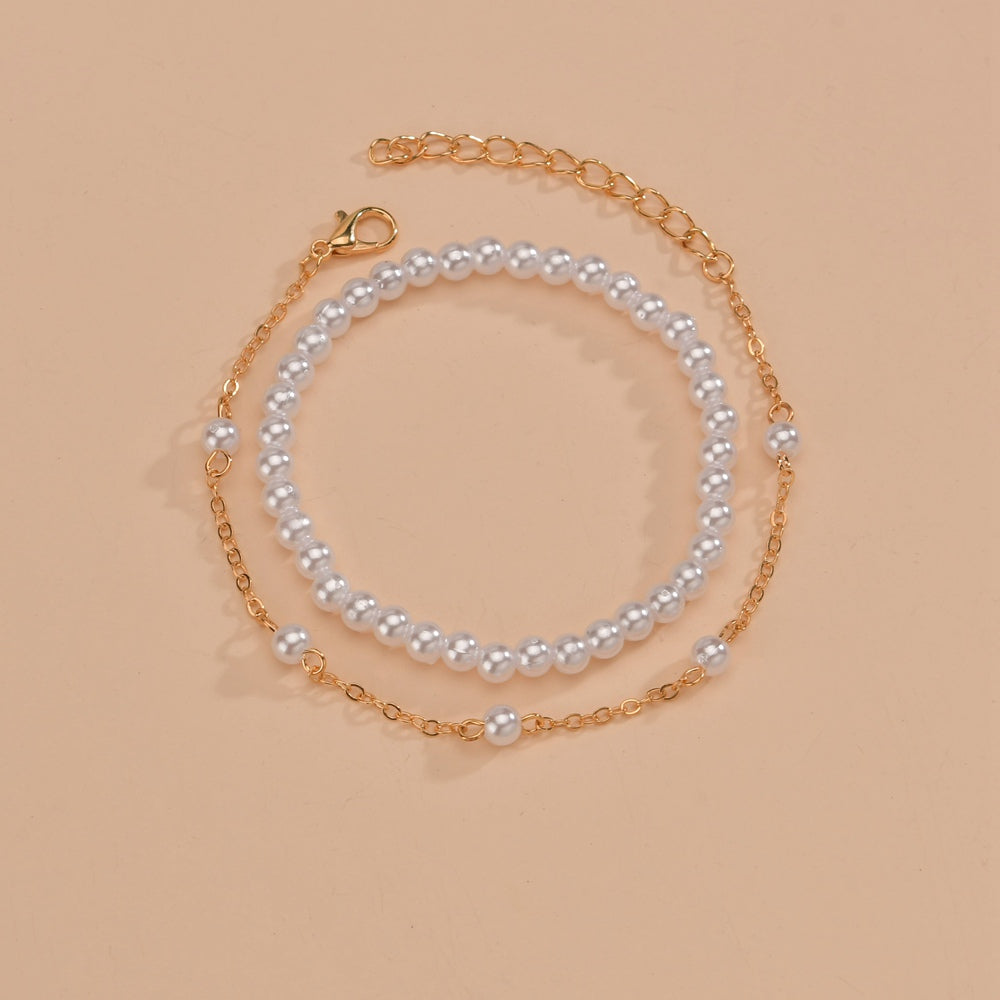 Vintage Sweet Faux Pearl Bead Bracelet Set 2 Pcs for Women