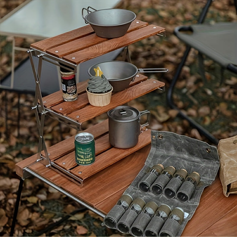 Portable Solid Wood Camping Storage Rack Outdoor Picnic