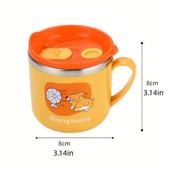 Children's Cartoon Stainless Steel Milk Cup with Lid Straw