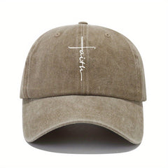 Vintage Distressed Baseball Cap With Faith Letter Sun Print