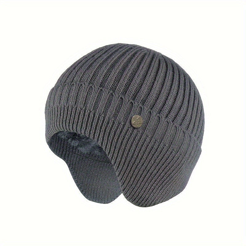 Men's Ear Protection Knit Hat, Velvet Beanie Hat for Outdoor Activities