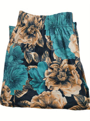  Floral Print High Rise Straight Leg Trousers