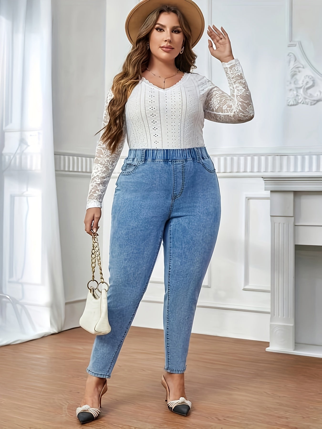  Elastic High Rise Stretch Jeans