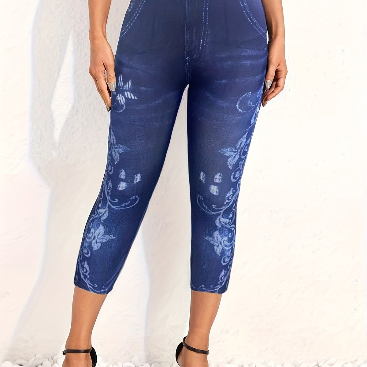High Waist Denim Print Leggings for Women