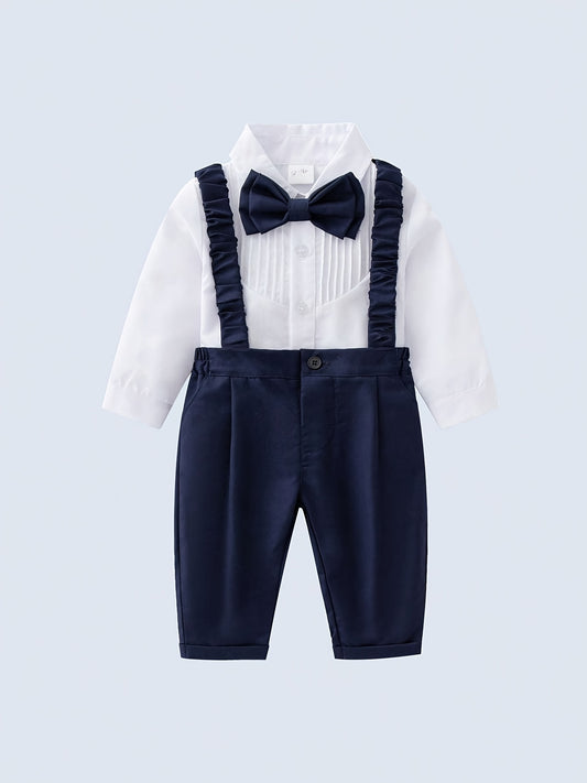 Baby Gentleman Suit 2pcs Long Sleeved Shirt and Overalls Pants