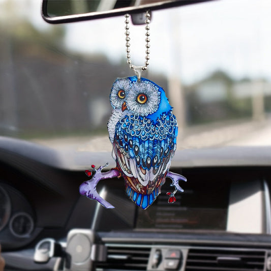 Acrylic Owl Car Rearview Mirror Pendant Fan Keychain Decoration