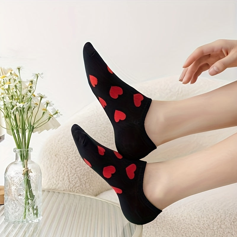 5 Pair Heart Print Socks Women's Ankle Stockings