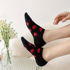 5 Pair Heart Print Socks Women's Ankle Stockings