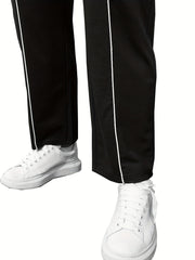 Men's Casual Straight Leg Pants Relaxed Fit Open Bottom Elastic Waist Trousers