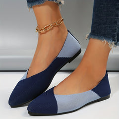 Colorblock Pointed Toe Knitted Slip On Ballet Flats
