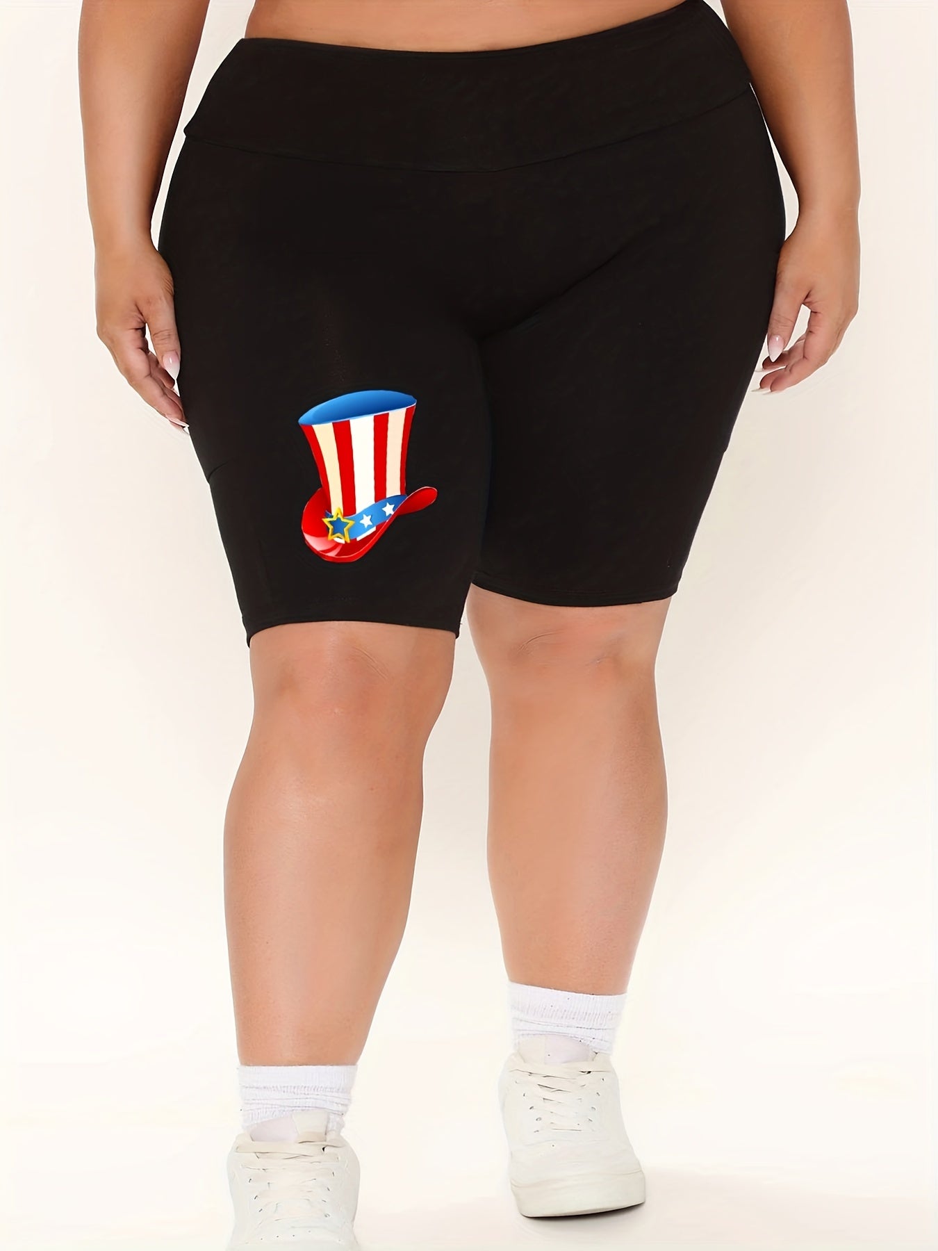 Plus Size Independence Casual Shorts Women's Plus Flag Hat Print