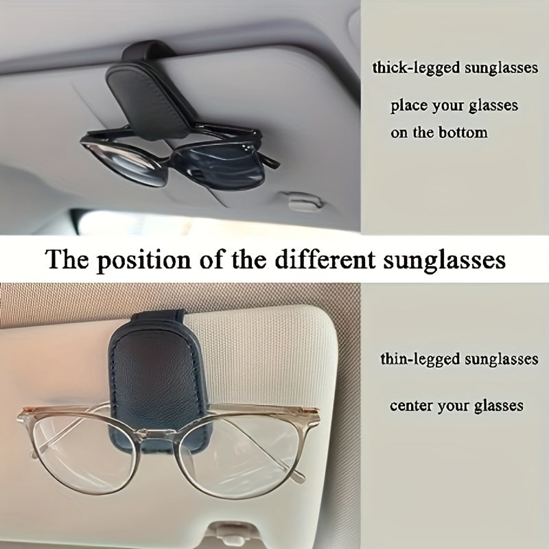 Car Sun Visor Magnetic Leather Sunglasses Holder & Card Holder Grey Red