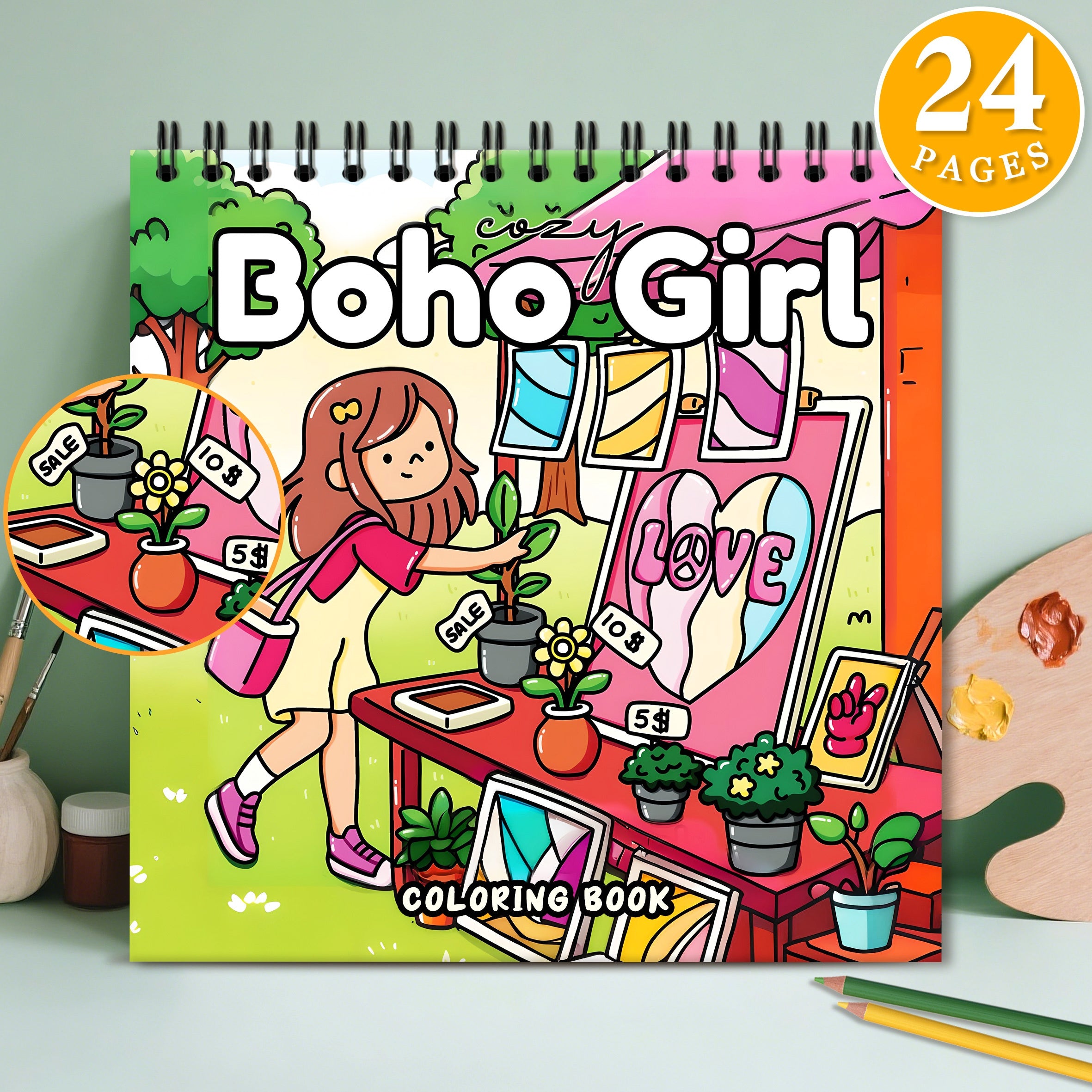 Boho Girl Adult Coloring Book 24 Pages Vibrant Patterns Non T