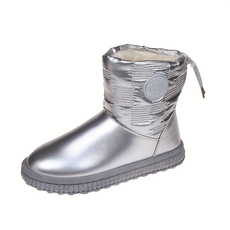 Glitter Faux Leather Plush Lined Snow Boots Fall Winter Warm Snow Shoes