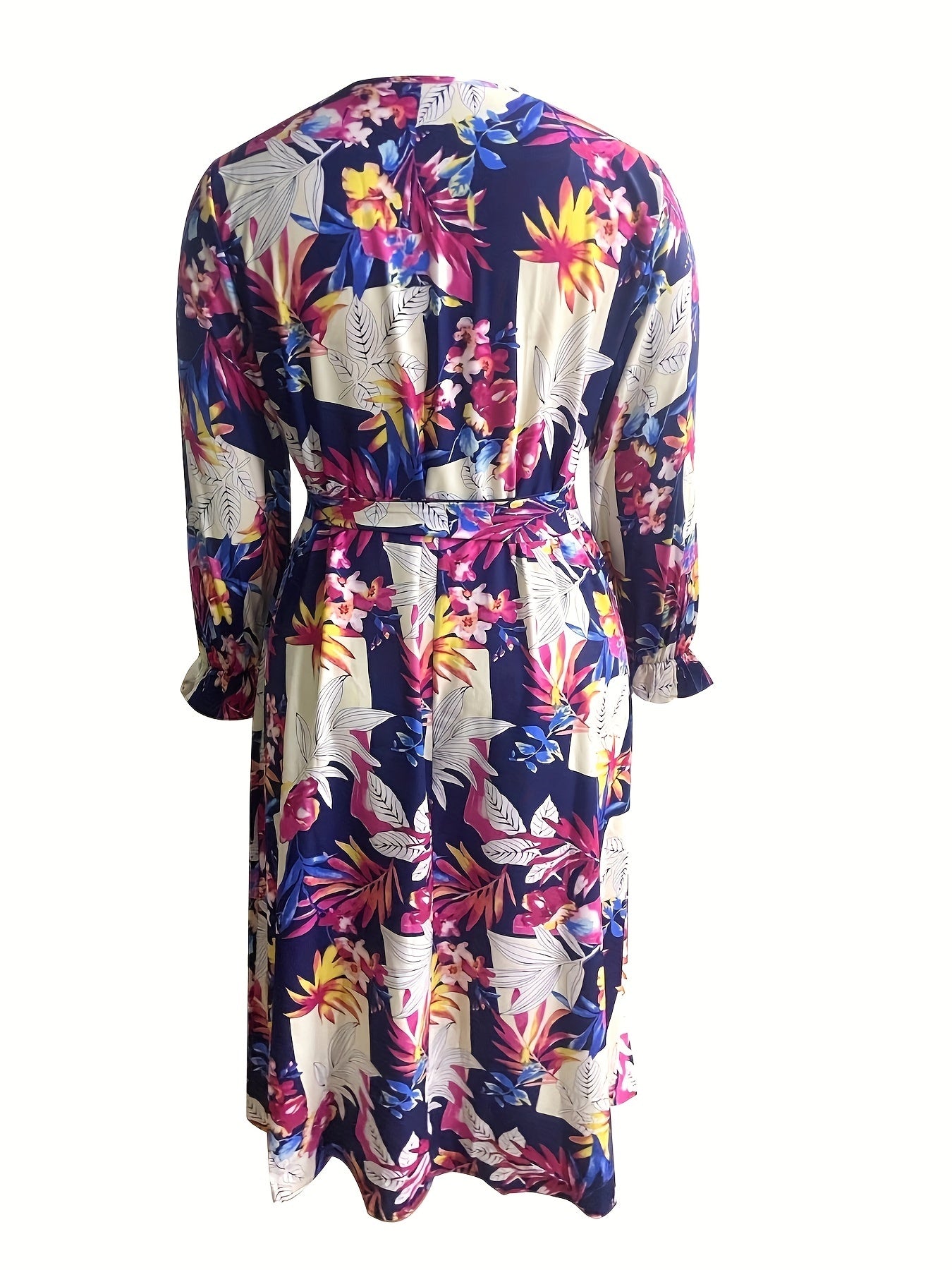 Plus Tropical Print Flounce Sleeve Maxi Dress With Belt
