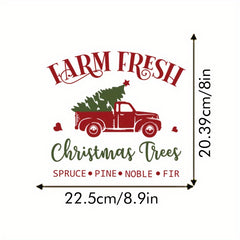 Christmas Car Tree Heat Transfer Sticker DIY Iron On Patch Retro Red Car
