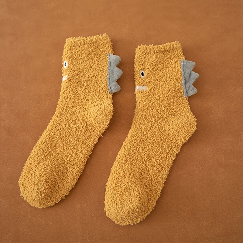 Cartoon Dinosaur Fuzzy Socks Soft Fluffy Slipper Socks Winter Cozy Warm Socks