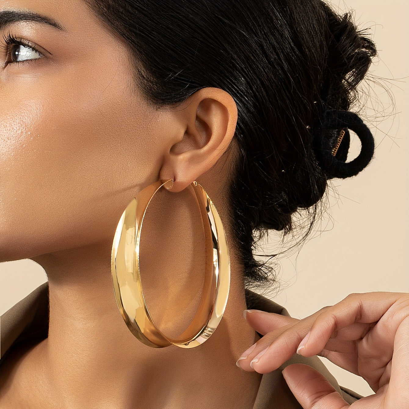 Gold Exaggerated Hoop Earrings 18K Plated Jewelry Female Gift